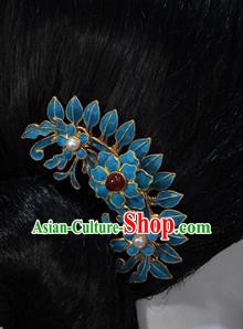 China Traditional Qing Dynasty Palace Agate Hair Stick Ancient Queen Blue Peony Hairpin