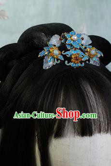 China Traditional Qing Dynasty Golden Plum Hairpin Ancient Queen Jade Leaf Hair Comb
