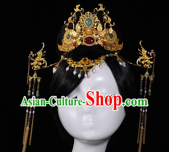 China Ancient Queen Hair Accessories Traditional Wedding Gems Hair Crown and Phoenix Hairpins Full Set