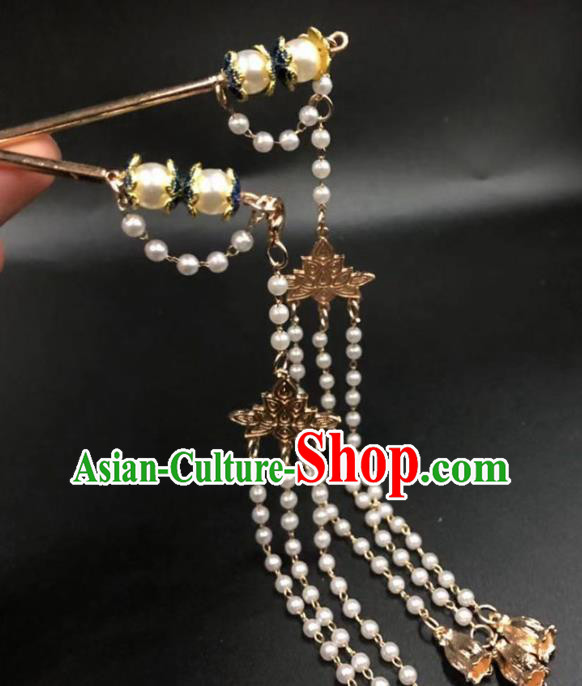 China Ancient Princess Golden Hairpin Traditional Qing Dynasty Court Tassel Hair Sticks