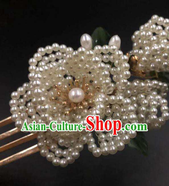 China Ancient Palace Lady Hairpin Traditional Qing Dynasty Court Beads Peony Hair Comb