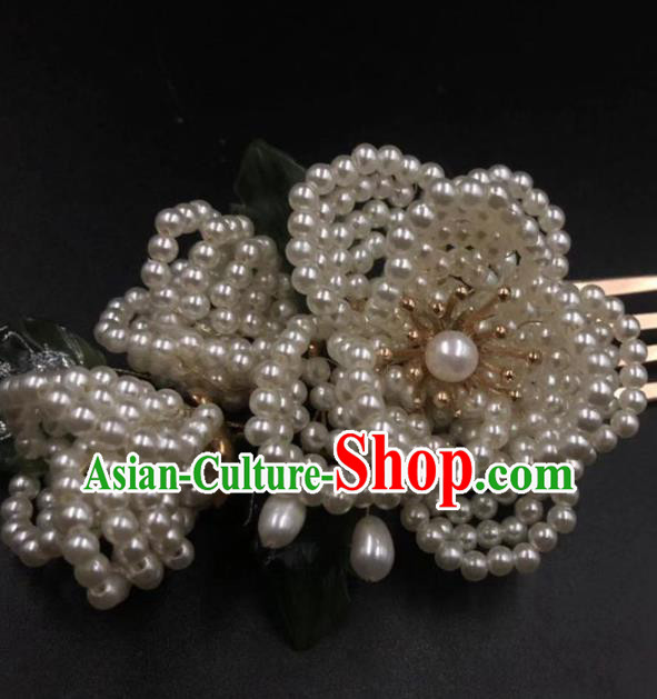China Ancient Palace Lady Hairpin Traditional Qing Dynasty Court Beads Peony Hair Comb