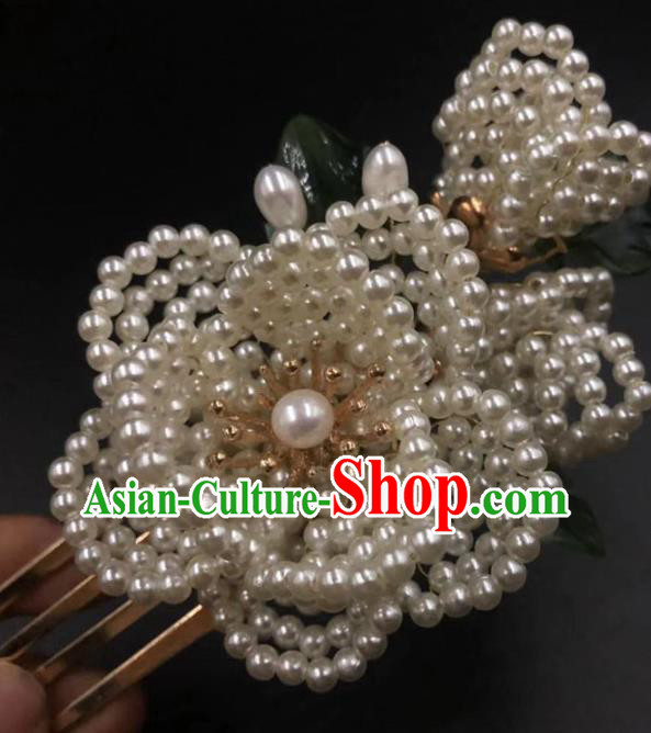 China Ancient Palace Lady Hairpin Traditional Qing Dynasty Court Beads Peony Hair Comb