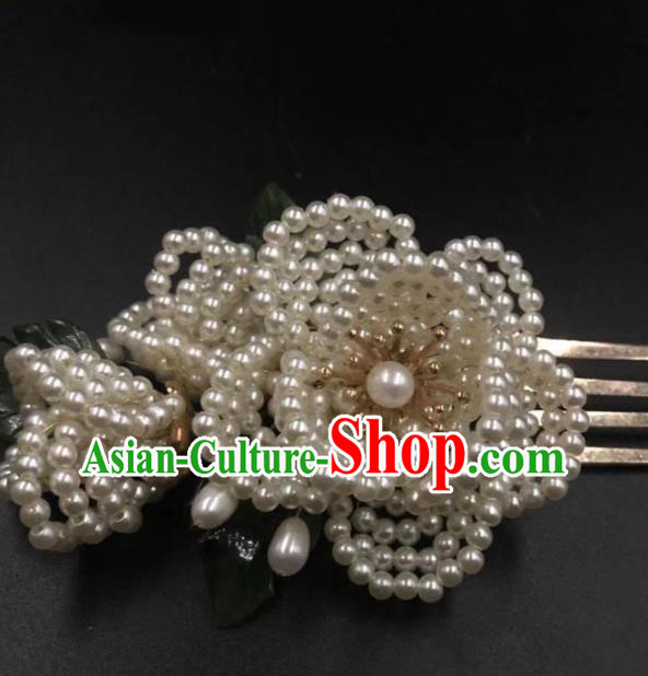 China Ancient Palace Lady Hairpin Traditional Qing Dynasty Court Beads Peony Hair Comb