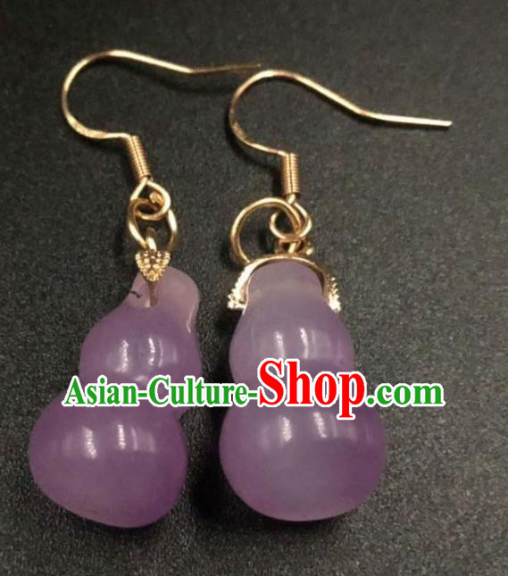 Handmade China Ancient Hanfu Ear Accessories Qing Dynasty Princess Amethyst Gourd Earrings