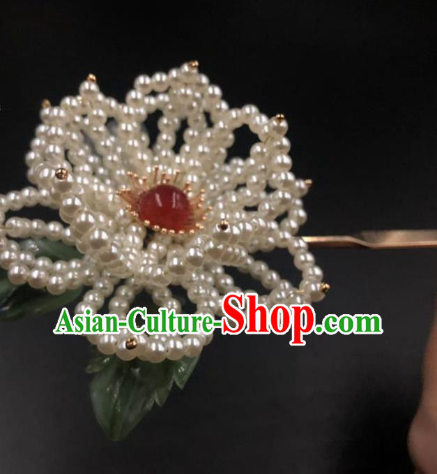 China Traditional Ming Dynasty Hair Stick Ancient Princess Pearls Peony Hairpin