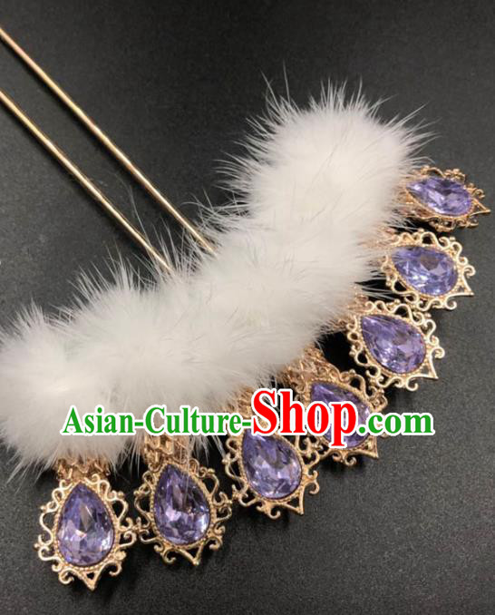 China Ancient Hanfu Hairpin Ming Dynasty Princess Purple Crystal Hair Stick Traditional Hair Accessories