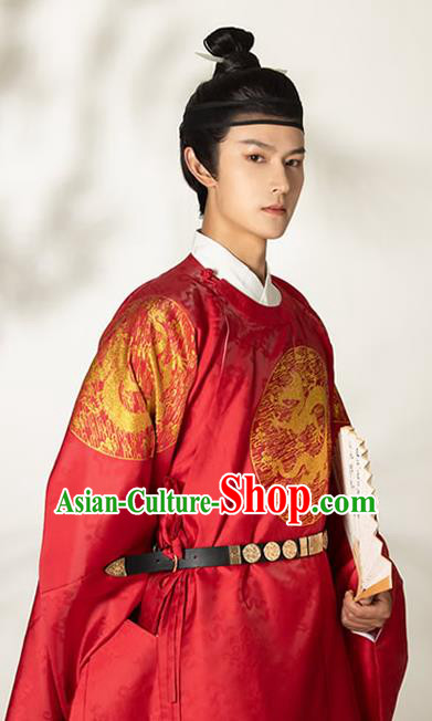 China Traditional Ming Dynasty Emperor Red Imperial Robe Ancient Monarch Historical Clothing