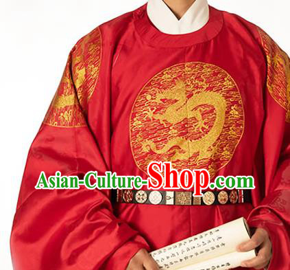 China Traditional Ming Dynasty Emperor Red Imperial Robe Ancient Monarch Historical Clothing