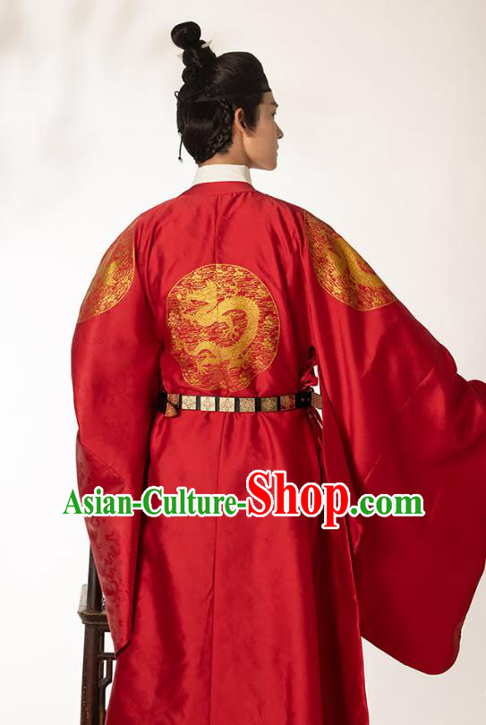 China Traditional Ming Dynasty Emperor Red Imperial Robe Ancient Monarch Historical Clothing