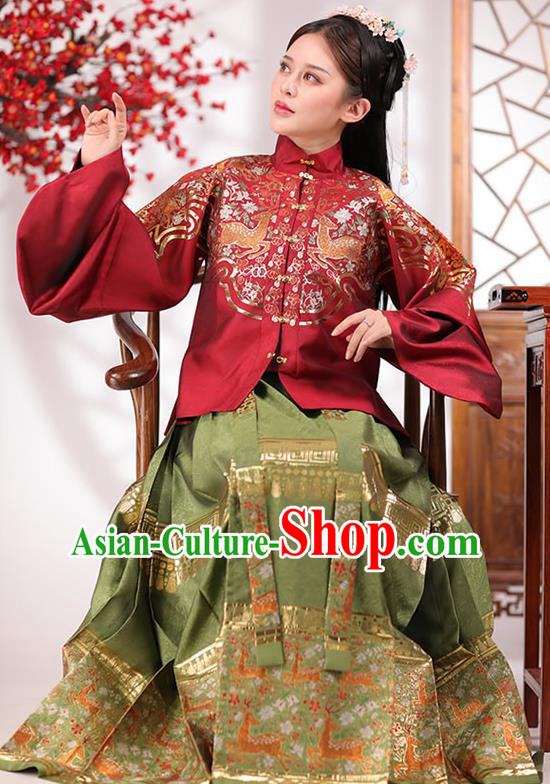 China Ancient Noble Mistress Hanfu Costumes Traditional Ming Dynasty Young Beauty Historical Clothing