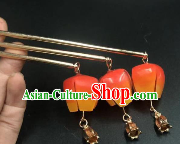 China Ancient Princess Red Lantern Hairpin Traditional Hanfu Hair Stick