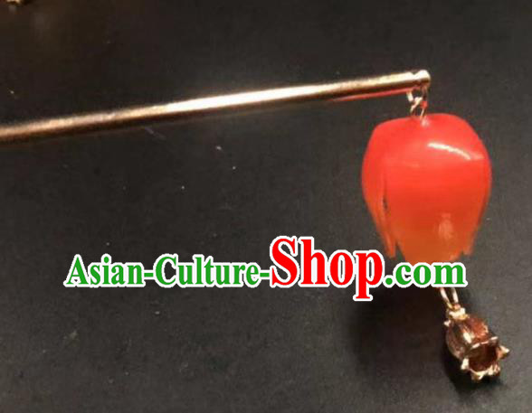 China Ancient Princess Red Lantern Hairpin Traditional Hanfu Hair Stick