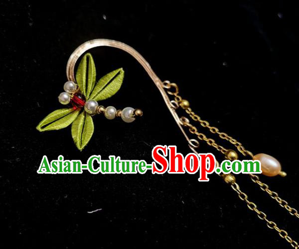 Handmade China Ancient Hanfu Silk Dragonfly Ear Accessories Ming Dynasty Princess Tassel Earrings Pendant