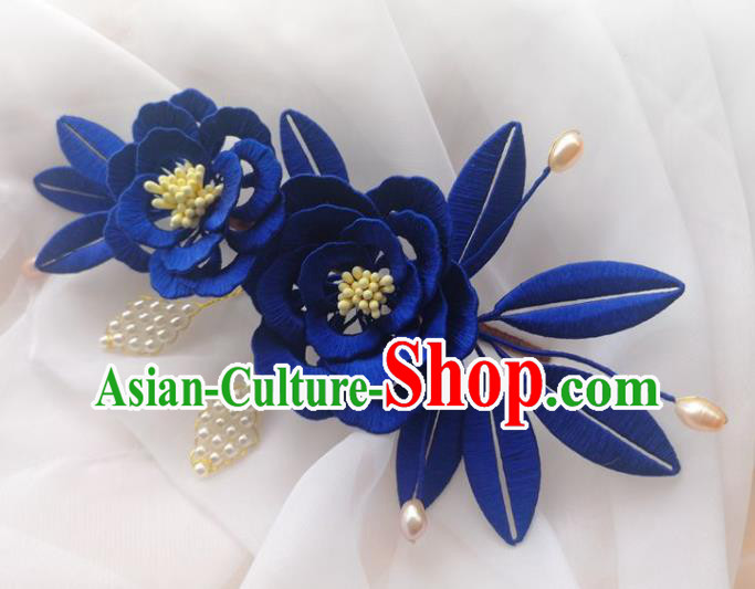 China Traditional Hanfu Hair Accessories Ancient Princess Flowers Hair Stick Ming Dynasty Royalblue Silk Peony Hairpin