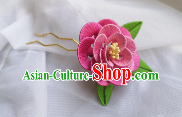China Ming Dynasty Rosy Silk Peony Hair Stick Traditional Hanfu Hair Accessories Ancient Princess Hairpin