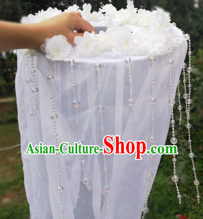 Chinese Traditional Hanfu Bamboo Hat Ancient Female Swordsman White Veil Hat
