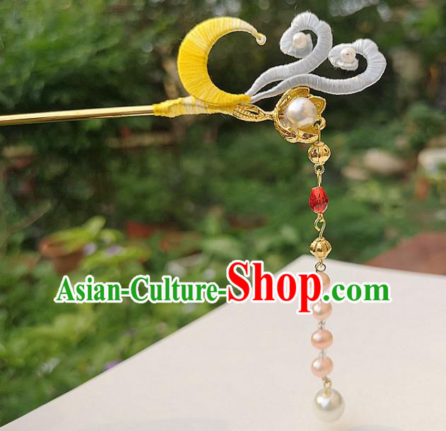 China Ancient Hanfu Hairpin Traditional Ming Dynasty Silk Moon Tassel Hair Stick