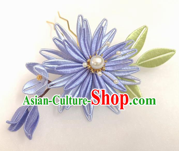 China Ancient Hanfu Hairpin Traditional Ming Dynasty Lilac Silk Epiphyllum Hair Clip