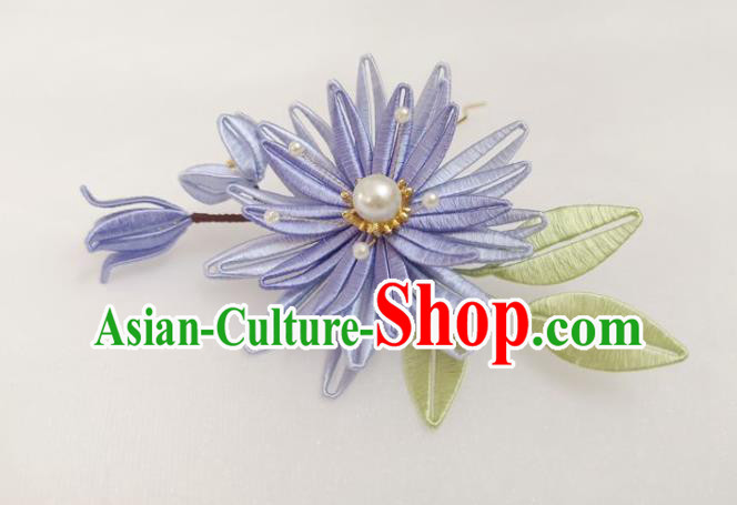 China Ancient Hanfu Hairpin Traditional Ming Dynasty Lilac Silk Epiphyllum Hair Clip