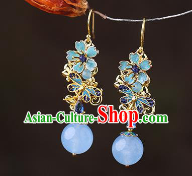 Chinese Classical Blueing Ear Accessories Traditional Cheongsam Sakura Earrings