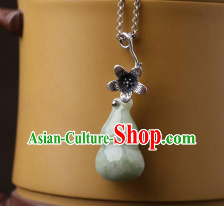 China Classical Cheongsam Silver Necklace Pendant Traditional Jade Gourd Necklet Accessories