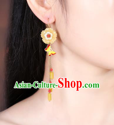 Chinese Classical Enamel Butterfly Ear Accessories Traditional Cheongsam Sakura Earrings