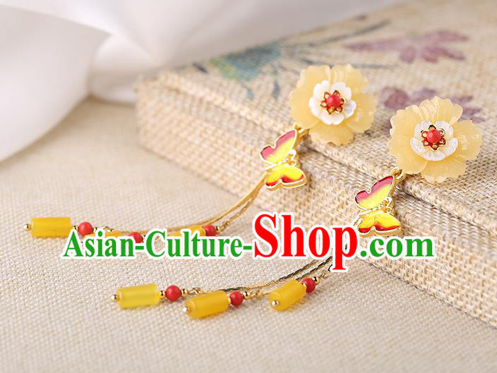Chinese Classical Enamel Butterfly Ear Accessories Traditional Cheongsam Sakura Earrings