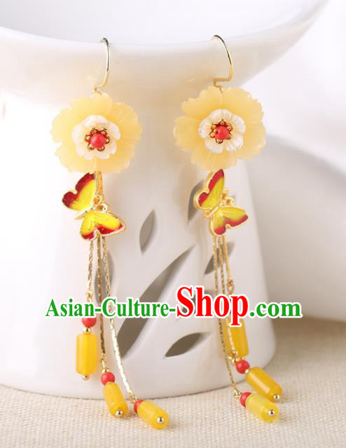 Chinese Classical Enamel Butterfly Ear Accessories Traditional Cheongsam Sakura Earrings