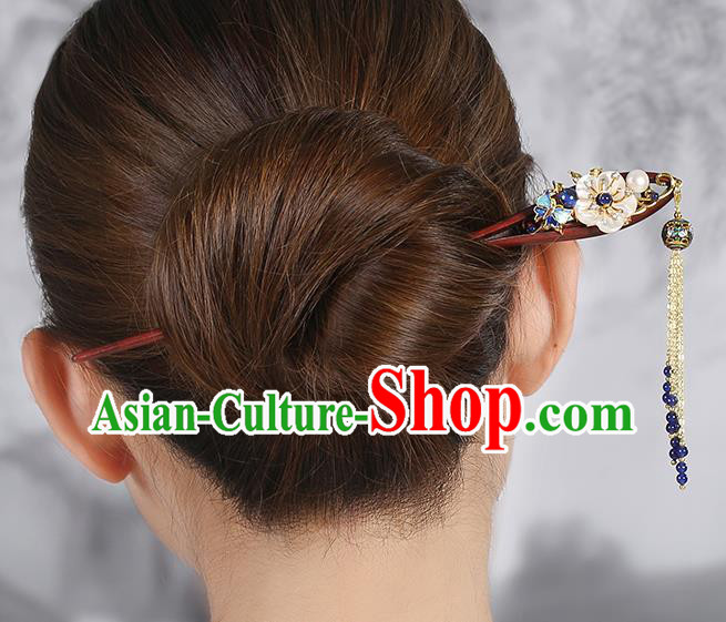 China Classical Rosewood Hair Stick Traditional Cheongsam Hair Accessories Handmade Shell Plum Hairpin