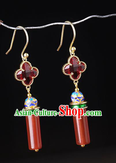 Chinese Classical Agate Ear Accessories Traditional Cheongsam Cloisonne Earrings