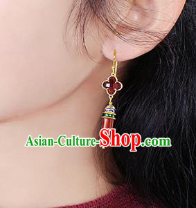 Chinese Classical Agate Ear Accessories Traditional Cheongsam Cloisonne Earrings