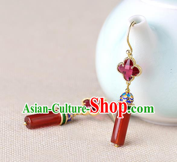 Chinese Classical Agate Ear Accessories Traditional Cheongsam Cloisonne Earrings