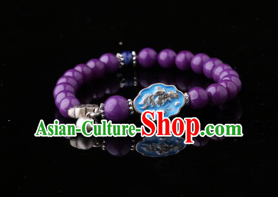 Handmade Chinese Amethyst Bangle Jewelry Traditional National Bracelet