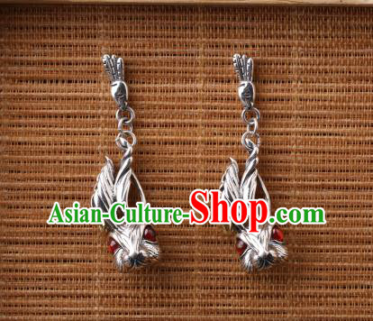 Chinese Classical Garnet Ear Accessories Traditional Cheongsam Silver Rabbit Earrings