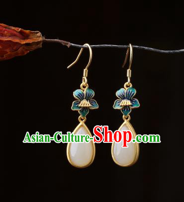 Chinese Classical Cloisonne Ear Accessories Traditional Cheongsam White Chalcedony Earrings