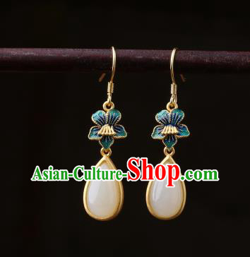 Chinese Classical Cloisonne Ear Accessories Traditional Cheongsam White Chalcedony Earrings