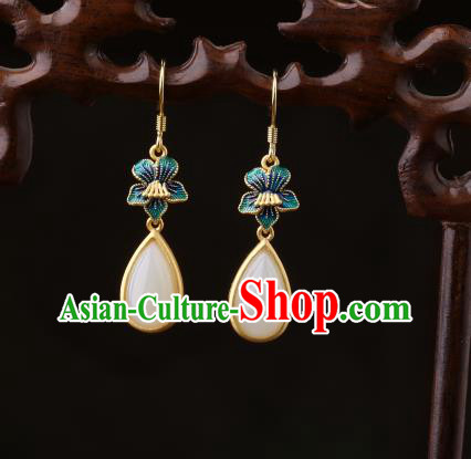 Chinese Classical Cloisonne Ear Accessories Traditional Cheongsam White Chalcedony Earrings