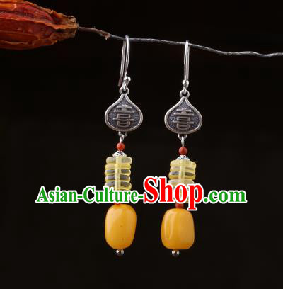 Chinese Classical Beeswax Ear Accessories Traditional Cheongsam Wedding Silver Earrings