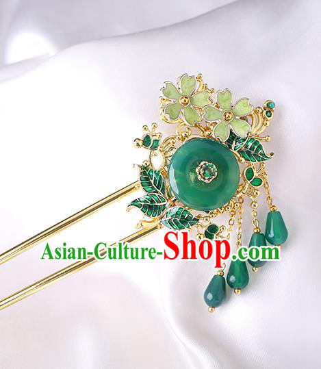 China Classical Chrysoprase Hair Stick Traditional Cheongsam Hair Accessories Handmade Tassel Hairpin