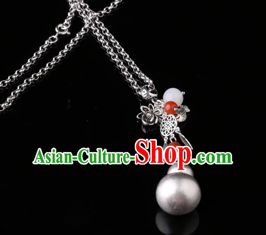 China Classical Cheongsam Silver Gourd Necklace Pendant Traditional Necklet Accessories