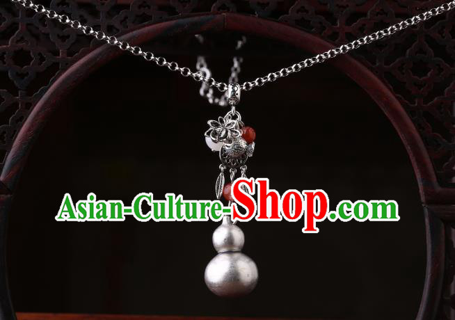 China Classical Cheongsam Silver Gourd Necklace Pendant Traditional Necklet Accessories