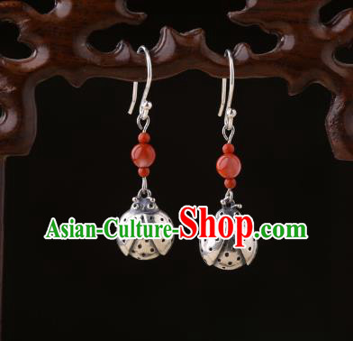 Chinese Classical Wedding Silver Ear Accessories Traditional Cheongsam Ladybird Earrings