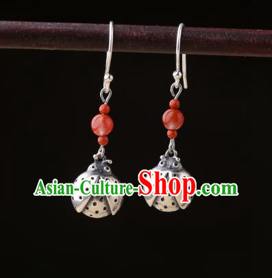 Chinese Classical Wedding Silver Ear Accessories Traditional Cheongsam Ladybird Earrings