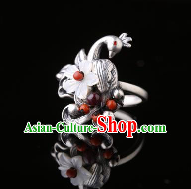 Handmade Chinese National Ring Jewelry Traditional Silver Peacock Circlet