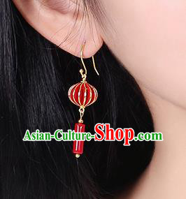 Chinese Classical Red Lantern Ear Accessories Traditional Cheongsam Wedding Earrings