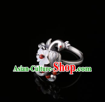 Handmade Chinese National Ring Jewelry Traditional Silver Peacock Circlet