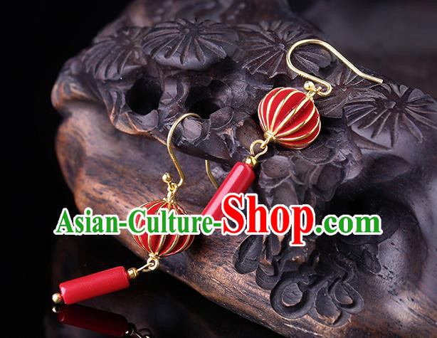 Chinese Classical Red Lantern Ear Accessories Traditional Cheongsam Wedding Earrings