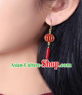 Chinese Classical Red Lantern Ear Accessories Traditional Cheongsam Wedding Earrings