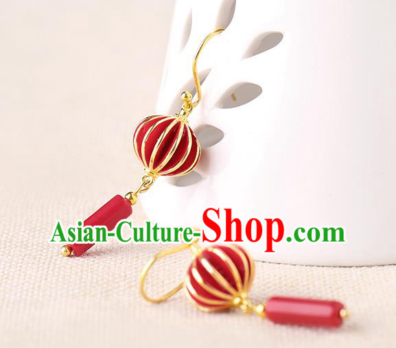 Chinese Classical Red Lantern Ear Accessories Traditional Cheongsam Wedding Earrings